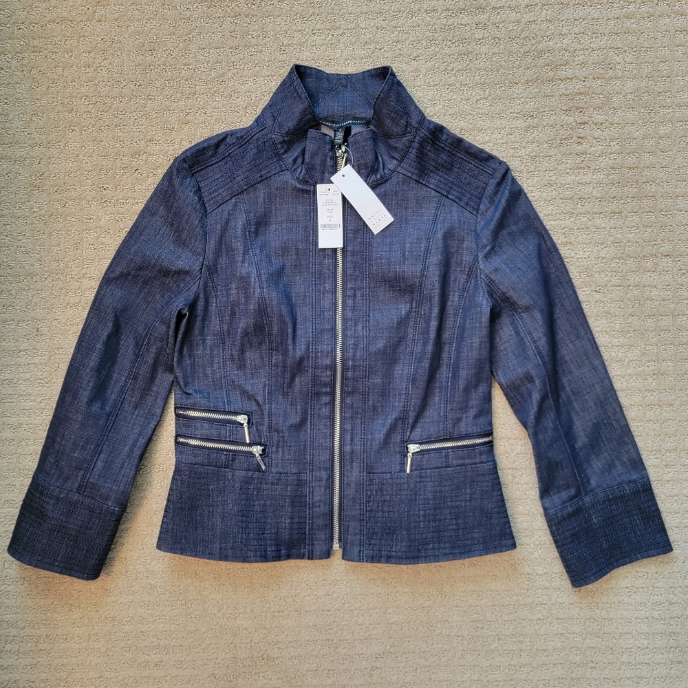 NWT White House Black Market Denim Moto Blazer Size 2 Crop Length